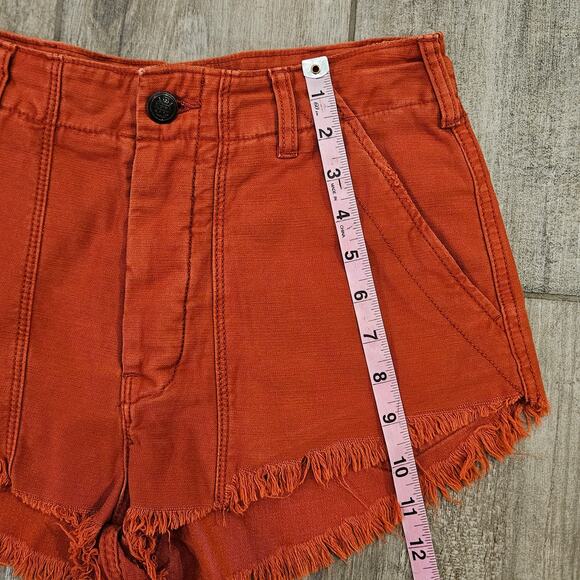 Free People Shorts Womens SIze 4 Micro Mini Denim Raw Fray Hem Burnt Orange - Picture 3 of 9